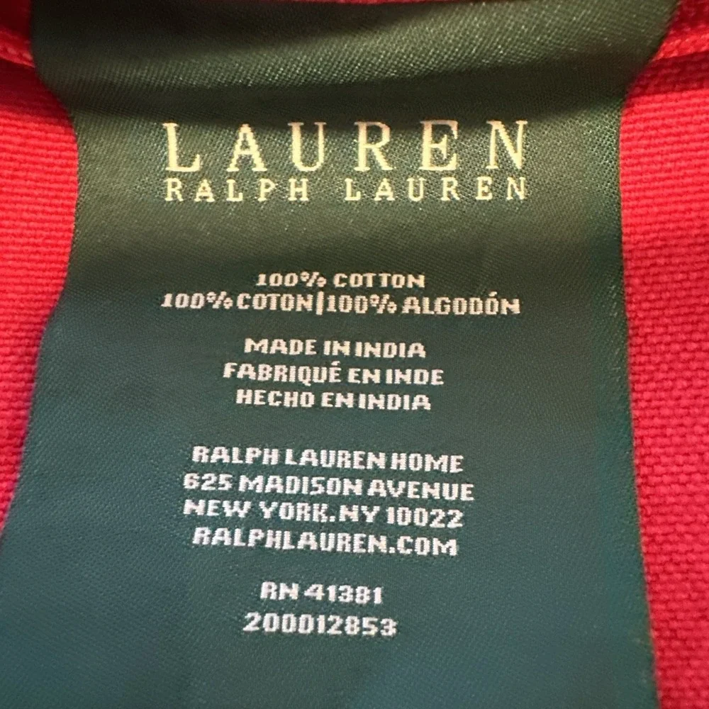 Lauren Ralph Lauren Pillowcase(s)Red Sz21x20' Embroidered Logo Cotton Decorative